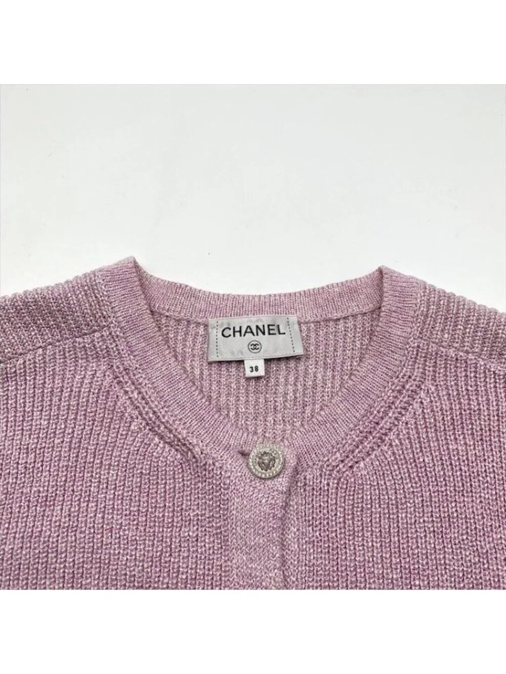 Chanel CC Logo Camellia Button Knit Cardigan Pink Lame